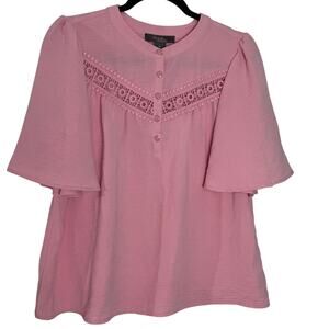 Olivia & Martin Boho Dusty Pink Eyelet Lace Blouse Size M